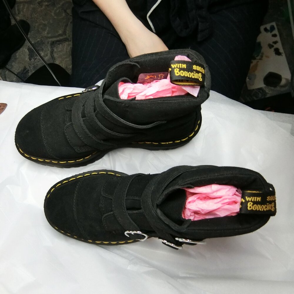 RARE Dr. Martens x Lazy Oaf Suede Heart Buckle Platform Boots | Size 9 - Picture 5 of 12